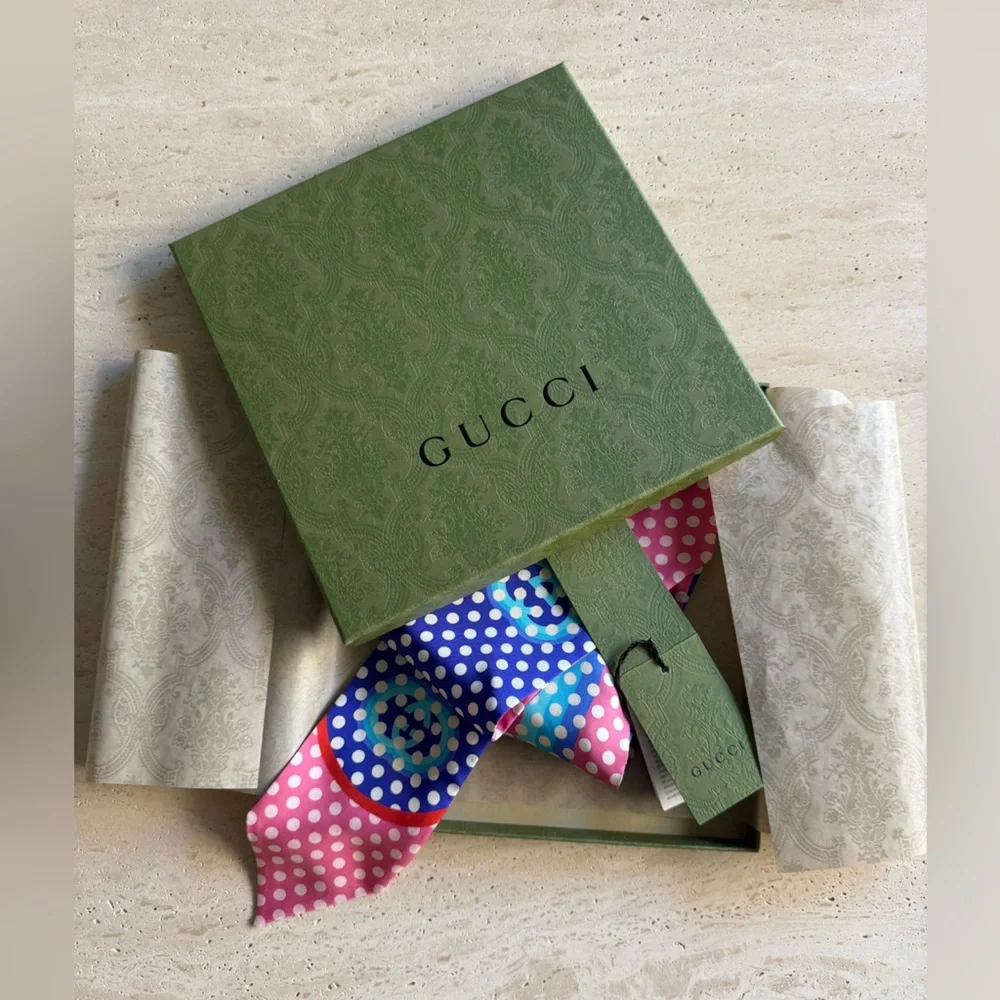 NWT GUCCI POLKA DOT PRINT SILK HEADBAND / HEADSCARF SZ/S
